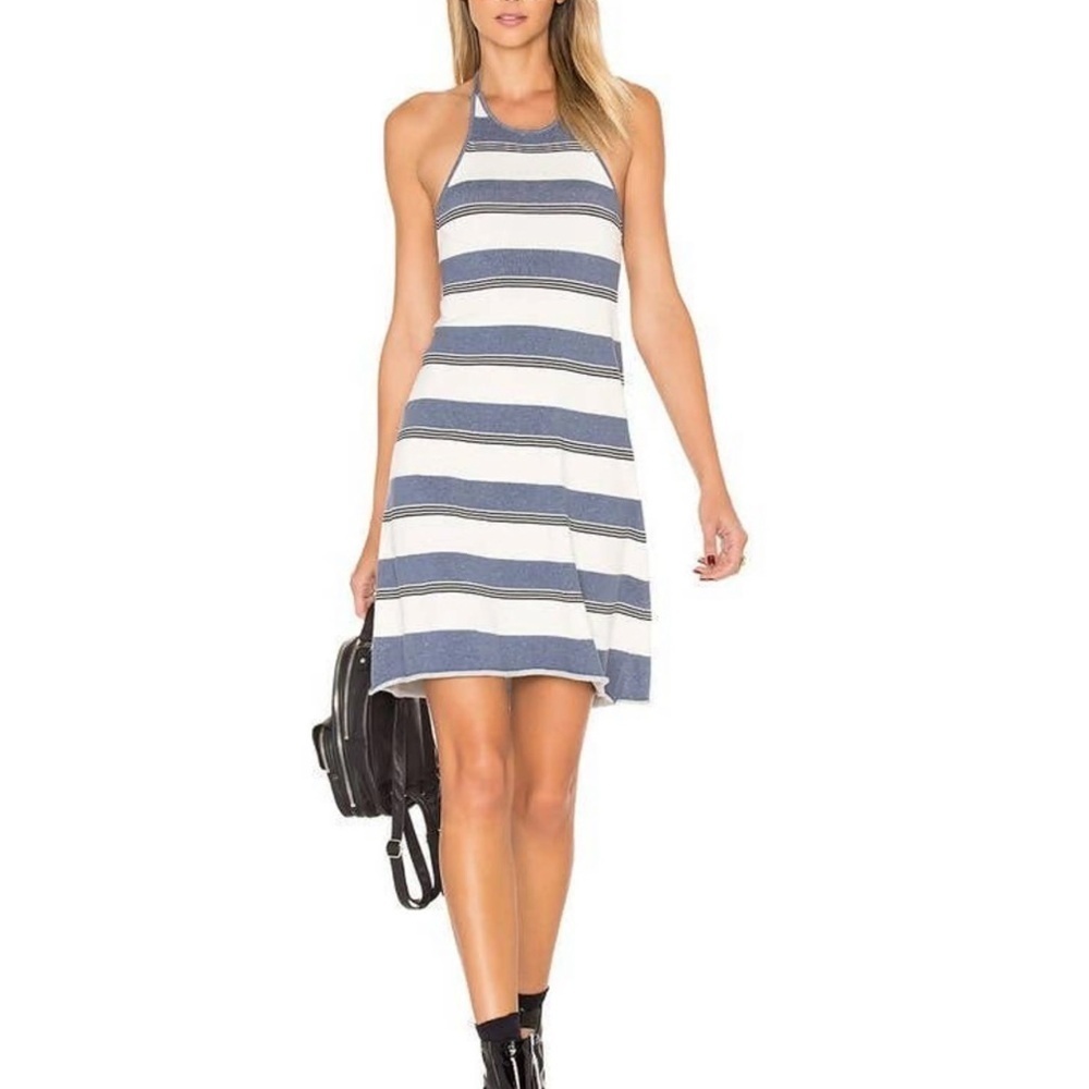 The Fifth Label Sunset View Blue Striped Cotton Halter Dress XXS